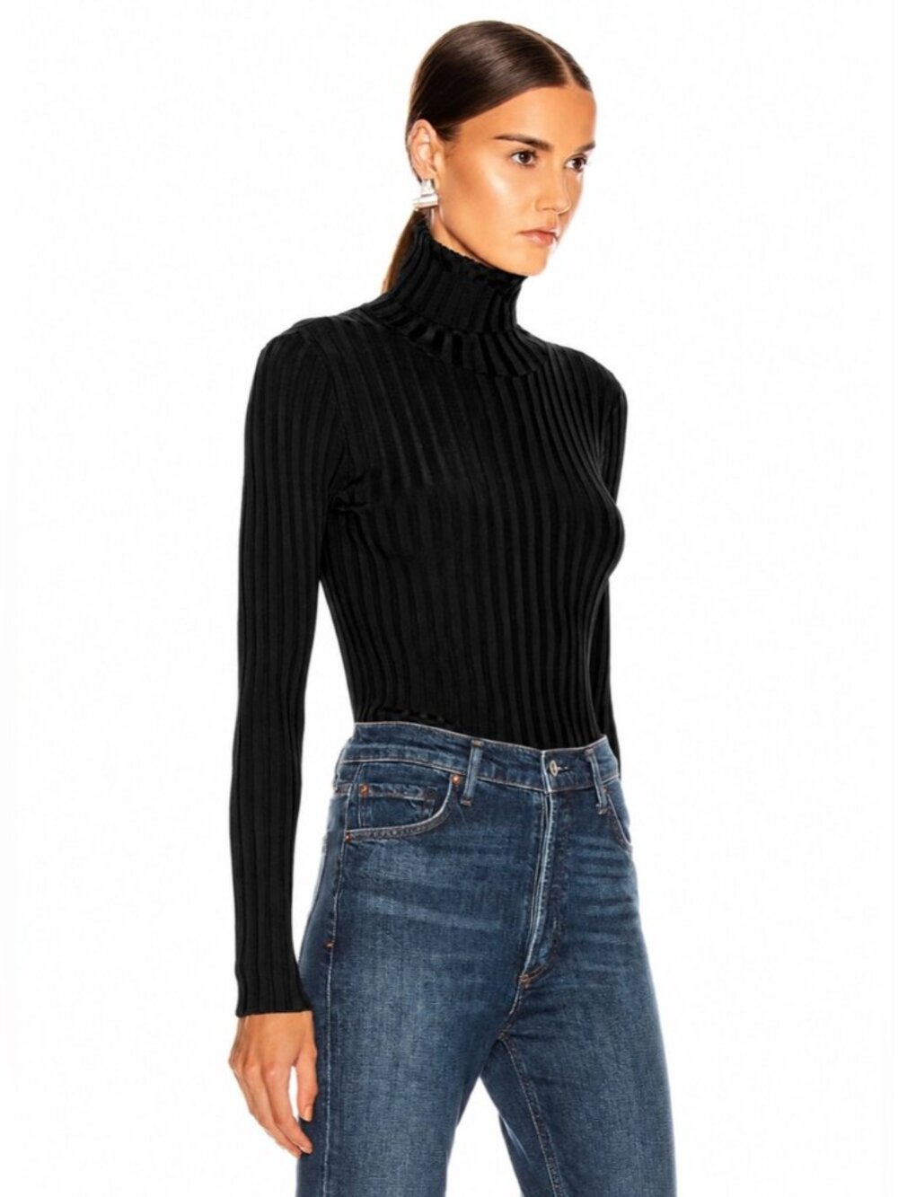VERONICA BEARD Millie black ribbed long sleeve top large